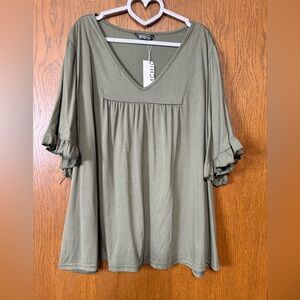BloomChic Olive Ruffle Sleeve Blouse NWT